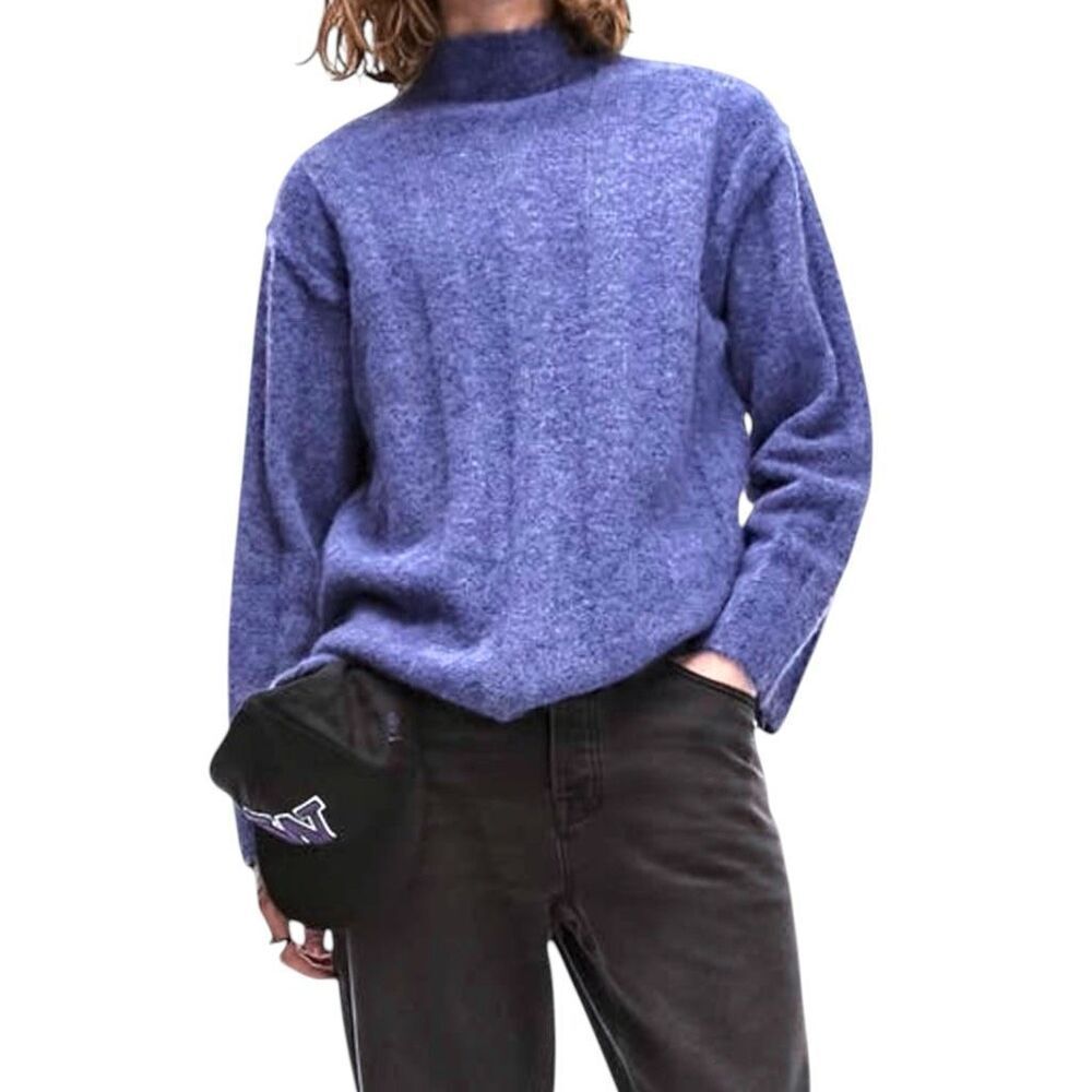 TOPMAN NWT fluffy funnel neck rib sweater in Blue Size multiple
